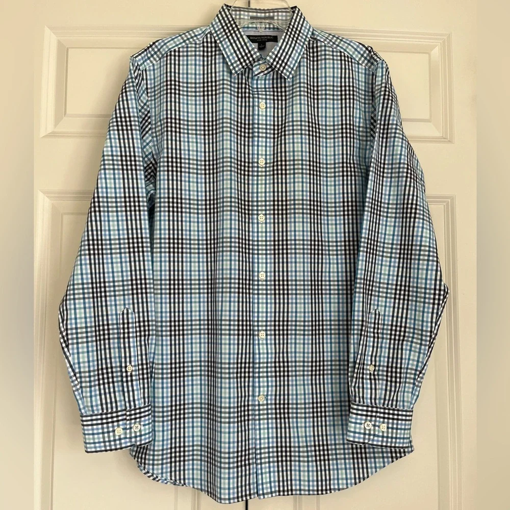 Banana Republic Grant Fit Non Iron Long Sleeve Button Down Shirt Size Large